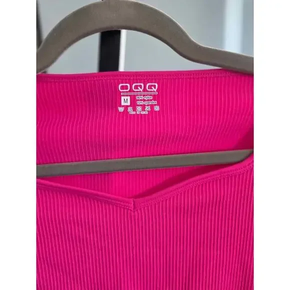OQQ Hot Pink Long Sleeve Ribbed Bodysuit New-Med - Picture 3 of 5